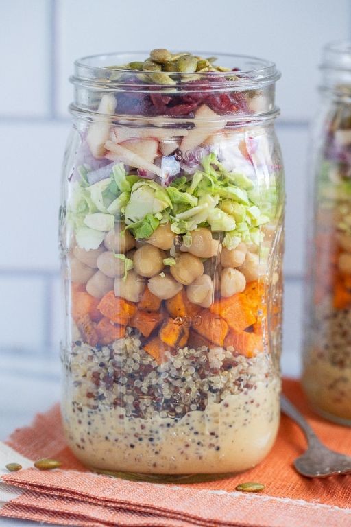 Harvest Mason Jar Salad with Roasted Sweet Potatoes