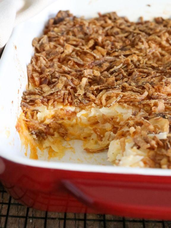 Hash Brown Funeral Potatoes with Crispy Fried Onions