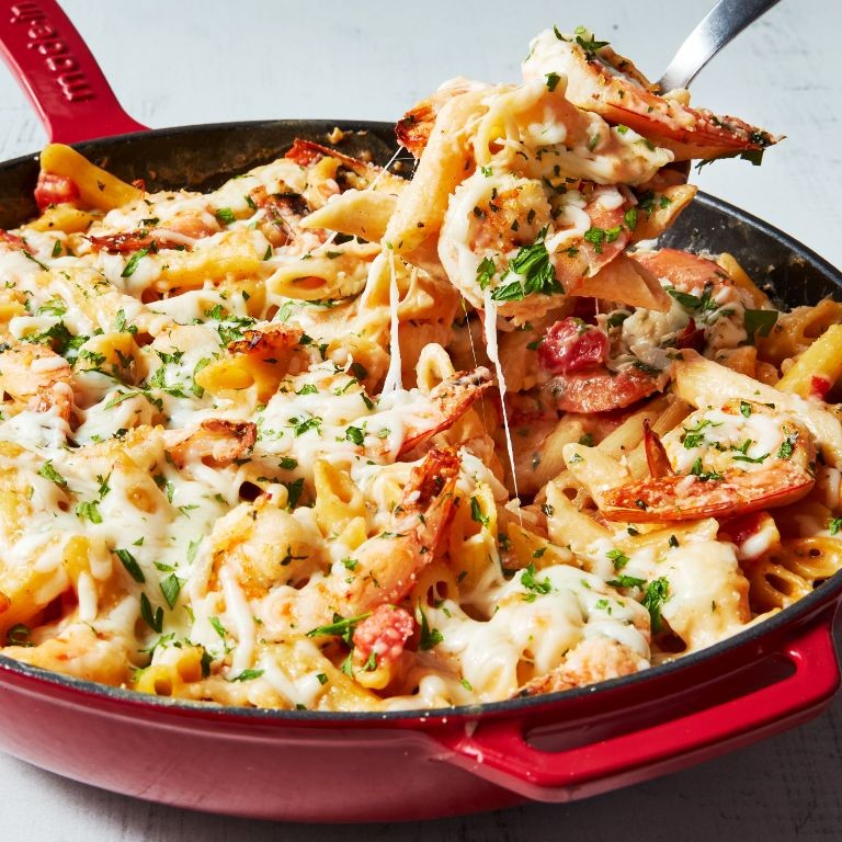 Head on Shrimp Alfredo Pasta Bake