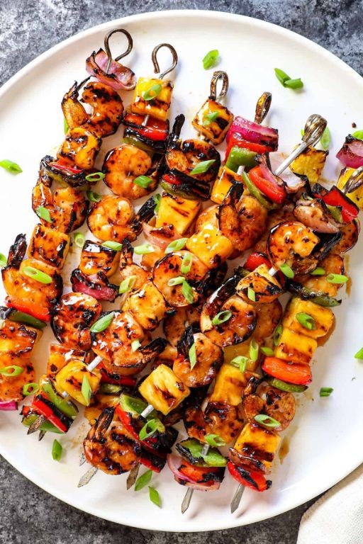 Head on Shrimp Kebabs with Pineapple and Bell Peppers