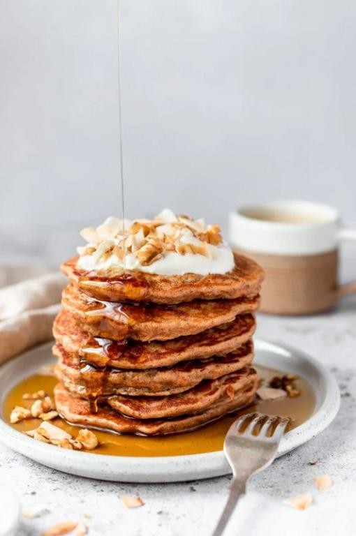 Healthy Carrot Pancakes with Maple Syrup