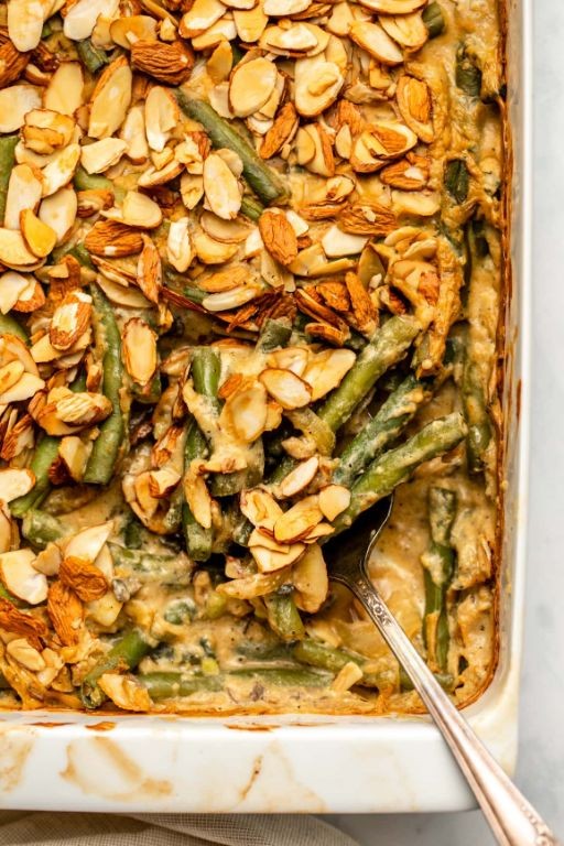 Healthy Green Bean Casserole with Almond Topping