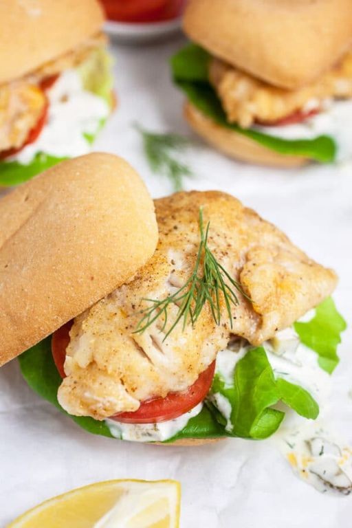 Herb-Crusted Fried Walleye Sandwich with Lemon Butter
