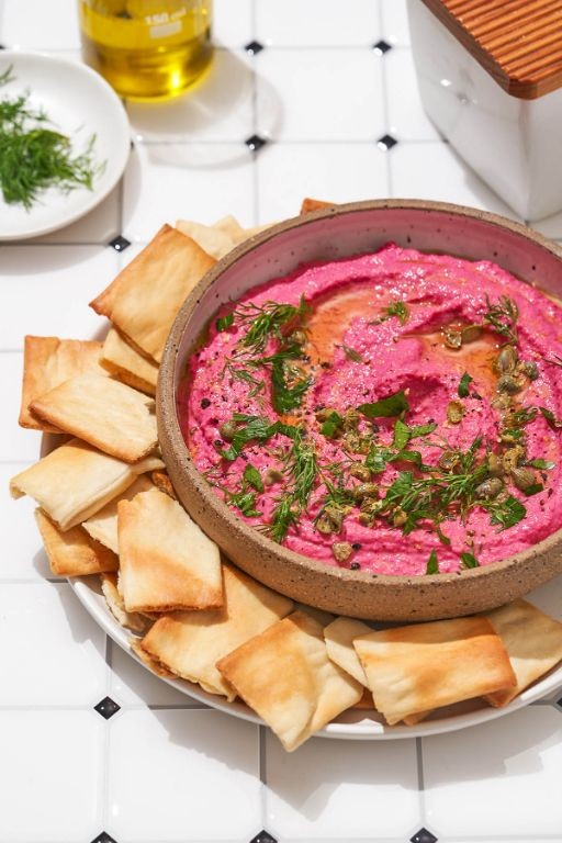 Herbed Beet Hummus with Dill and Parsley