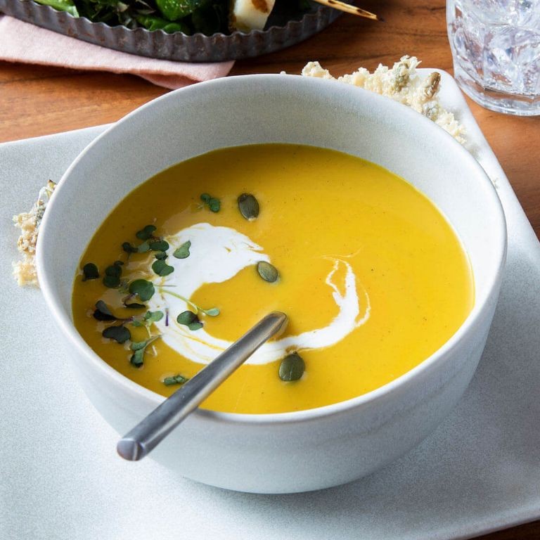 Herbed Squash Soup with Parmesan Crisps