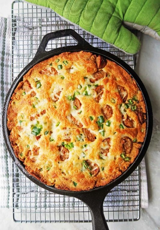 Hot Link and Cornbread Casserole