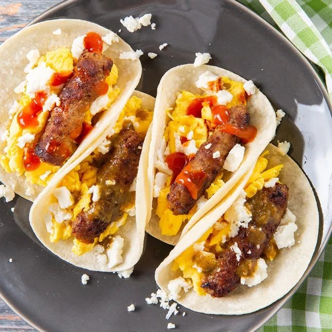 Hot Link and Egg Breakfast Tacos