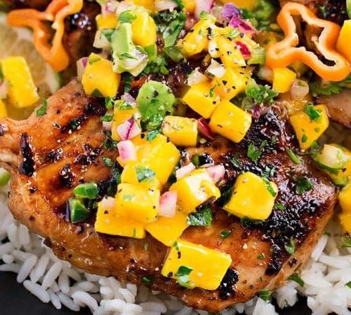Jamaican Jerk Chicken Thighs with Mango Salsa