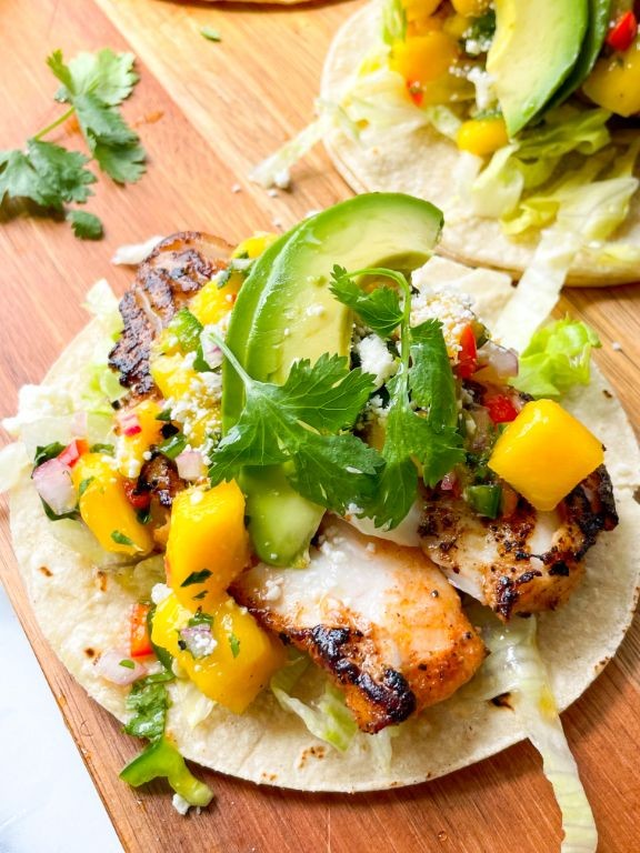 Jamaican Jerk Fried Fish Sandwich with Mango Salsa
