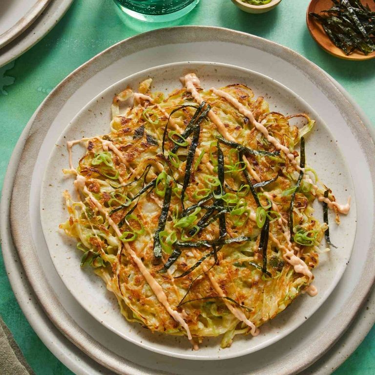 Japanese Vegan Okonomiyaki with Cabbage