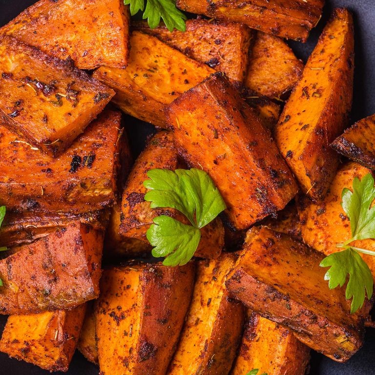 Jerk Seasoned Roasted Sweet Potatoes