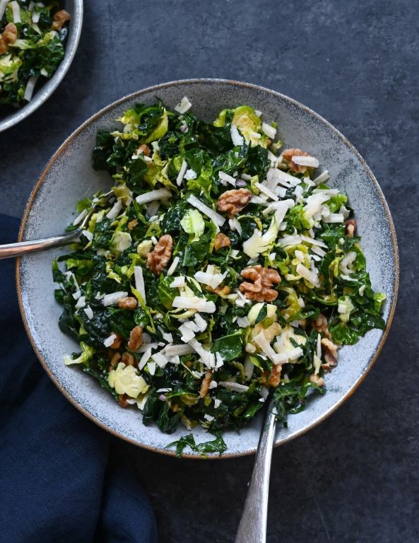 Kale and Brussels Sprouts Salad with Parmesan