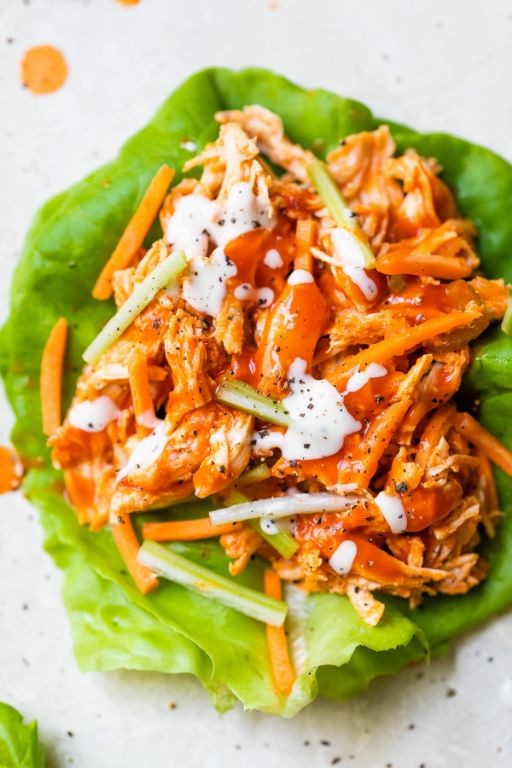 Keto Buffalo Shredded Chicken Lettuce Wraps