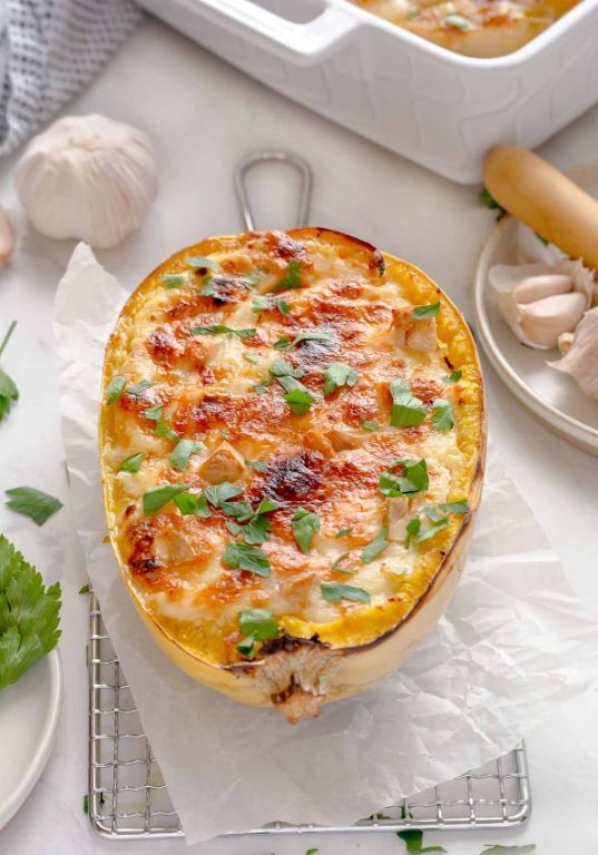Keto Ground Turkey Alfredo Spaghetti Squash