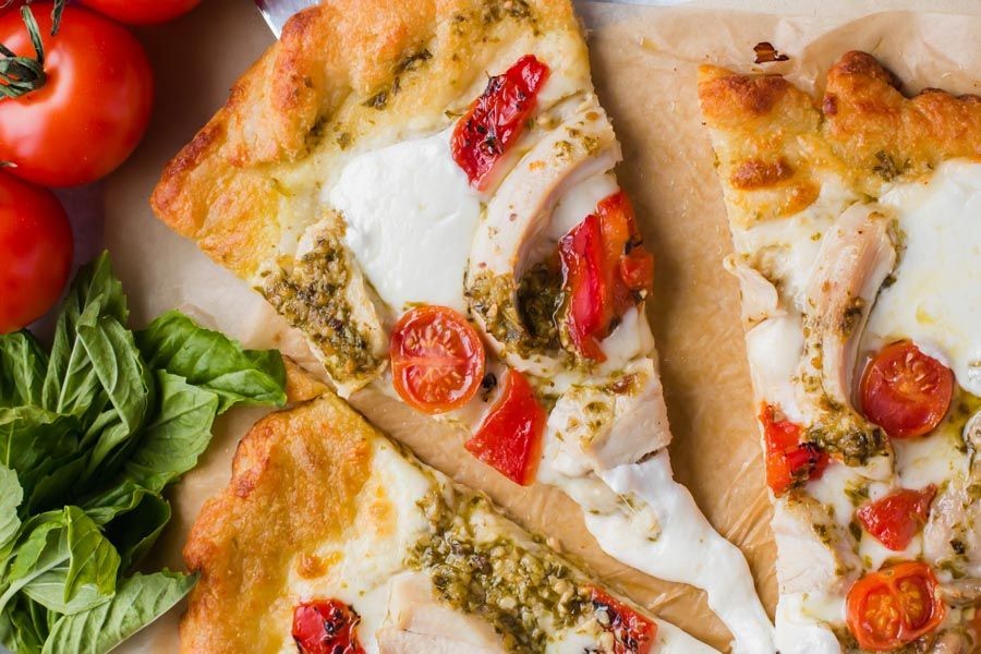 Keto Pesto and Tomato Pizza