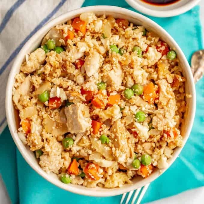 Keto Shredded Chicken Cauliflower Fried Rice