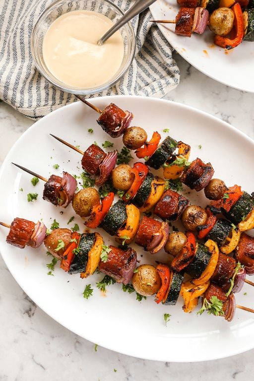 Kielbasa Breakfast Skewers with Dijon Glaze