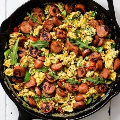 Kielbasa and Egg Scramble with Bell Peppers