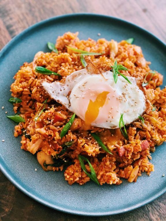Kimchi Fried Rice with Crispy Bacon