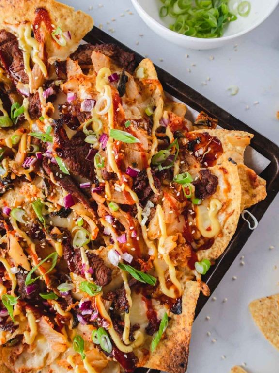 Korean BBQ Pork Nachos with Kimchi Slaw