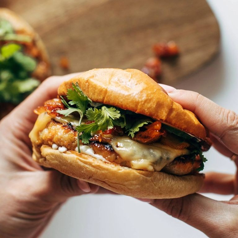 Korean Gochujang Ground Chicken Burgers with Kimchi