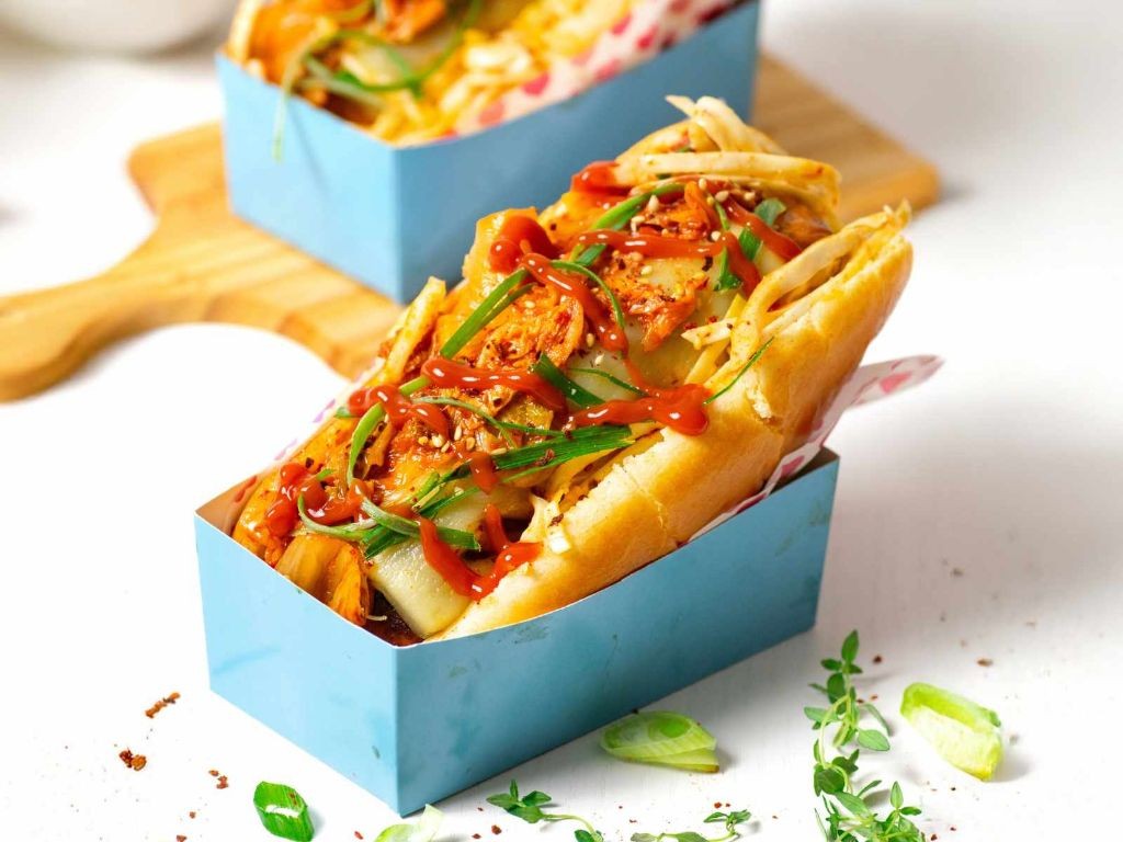 Korean-Inspired Sausage Sandwich with Kimchi