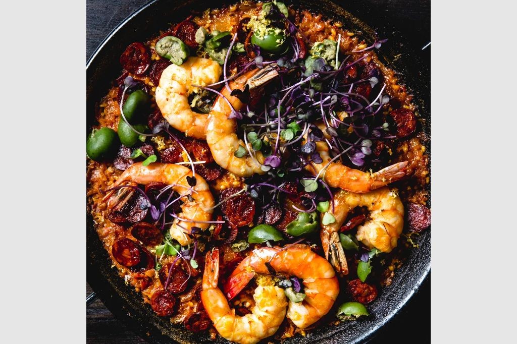Large Shrimp Paella with Saffron and Chorizo