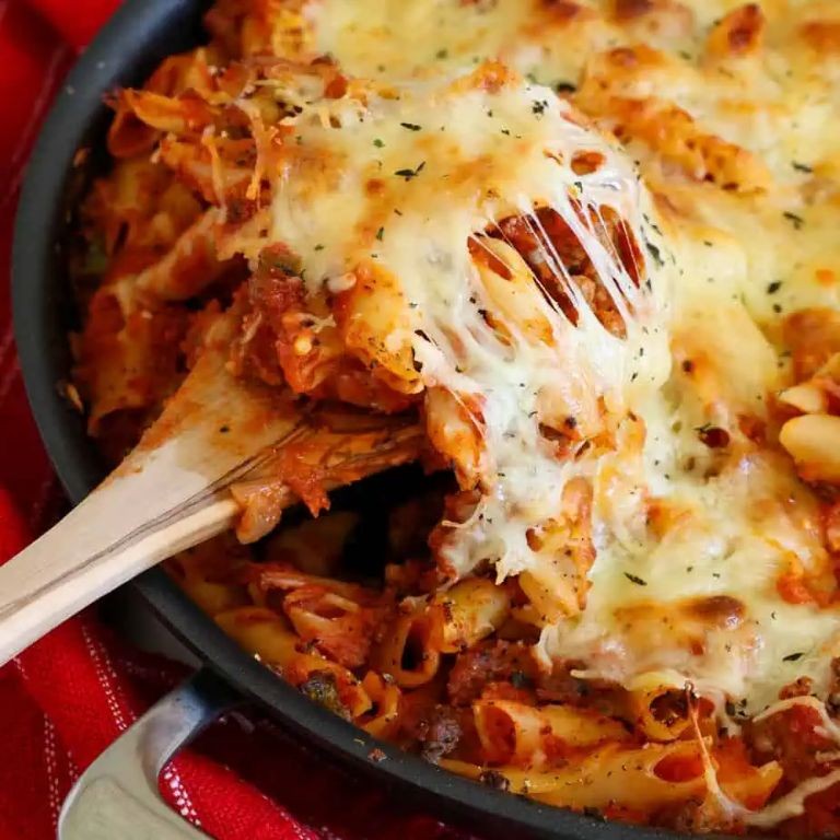 Lasagna-Style Baked Mostaccioli with Layers of Cheese