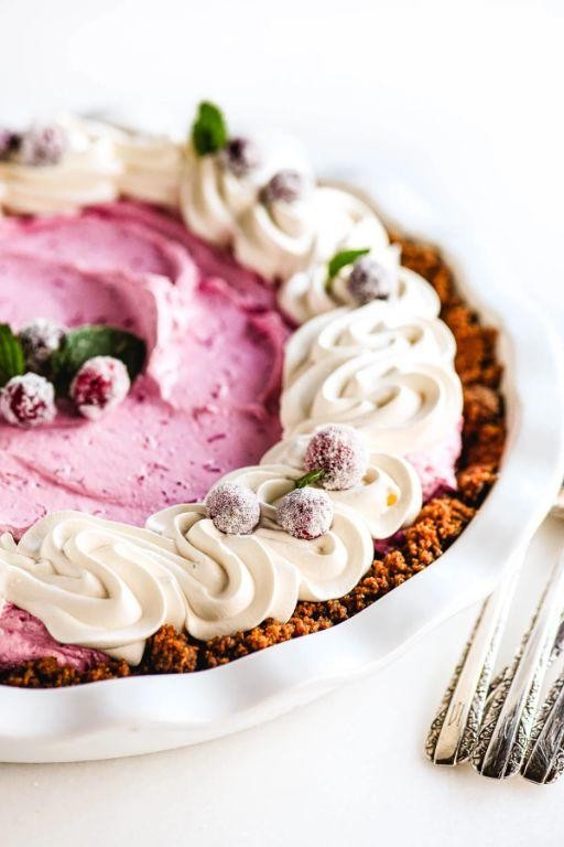 Layered Cranberry Mousse Pie with Ginger Snap Crust