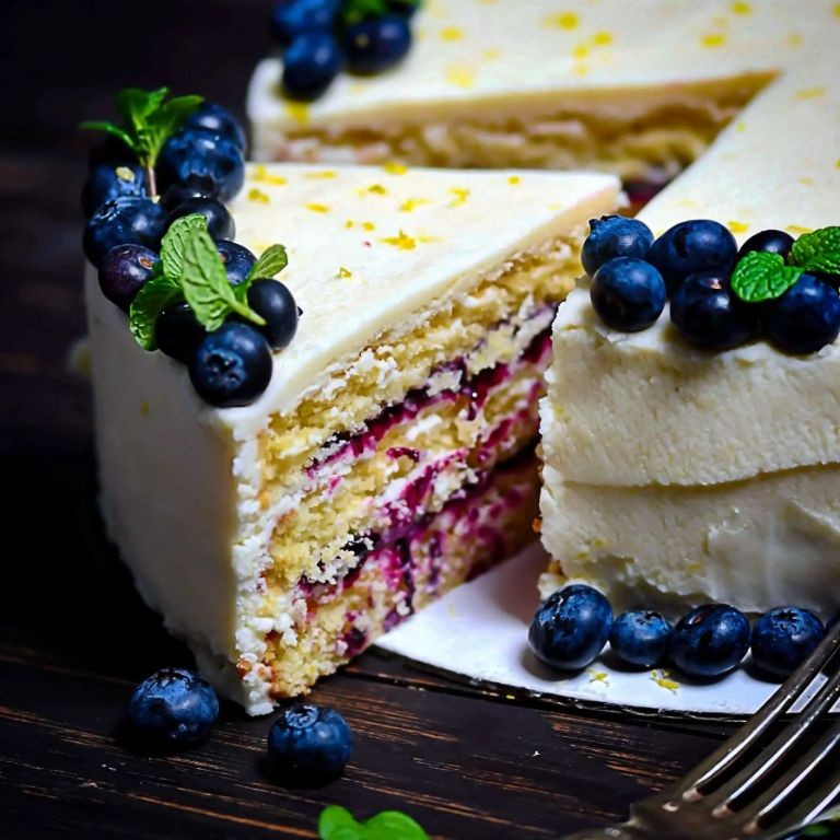 Lemon Chantilly Cake with Blueberry Compote