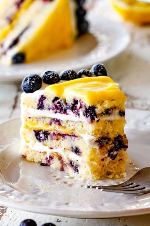Lemon Curd Volcano Cake with Blueberry Compote
