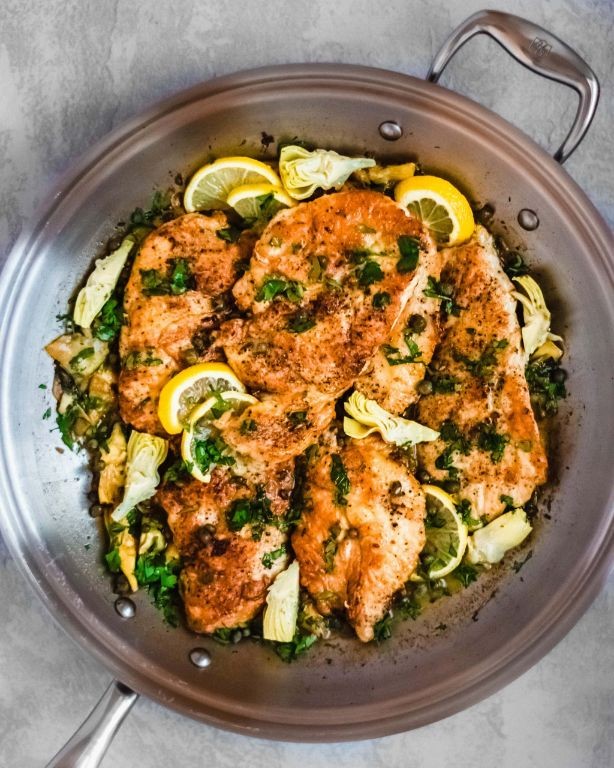 Lemon Garlic Chicken Scarpariello with Artichokes