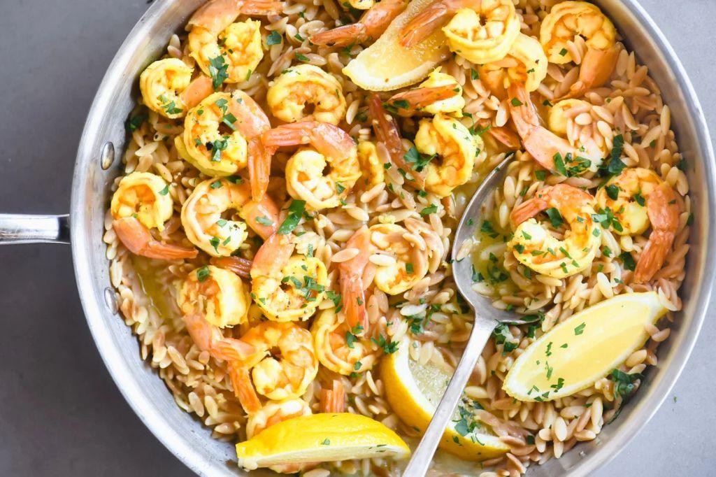 Lemon Garlic Shrimp Orzo