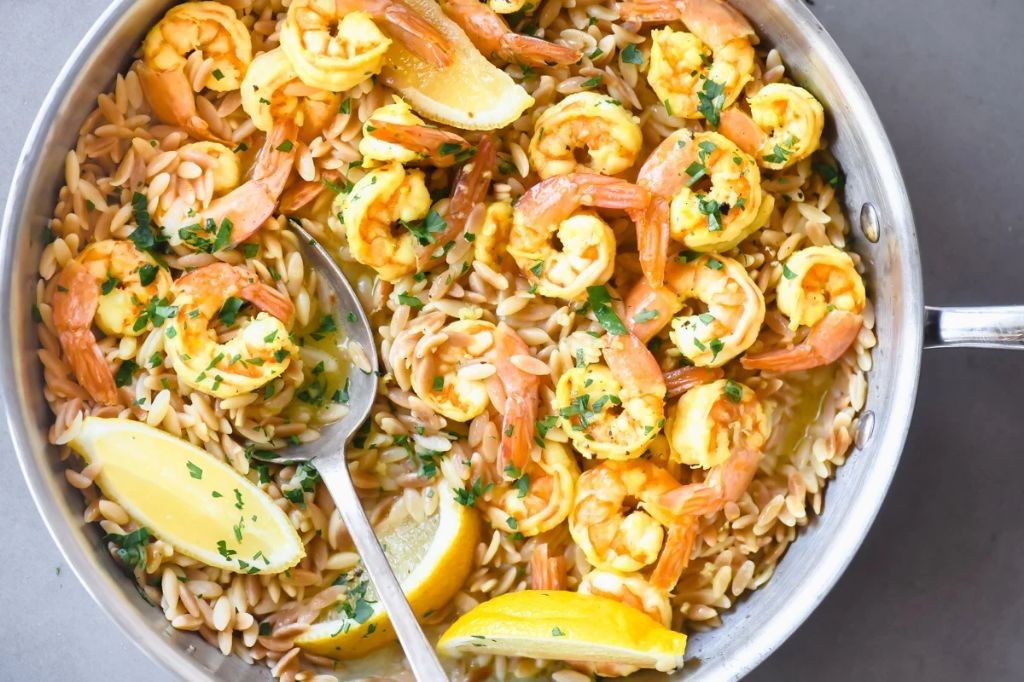 Lemon Garlic Shrimp with Orzo