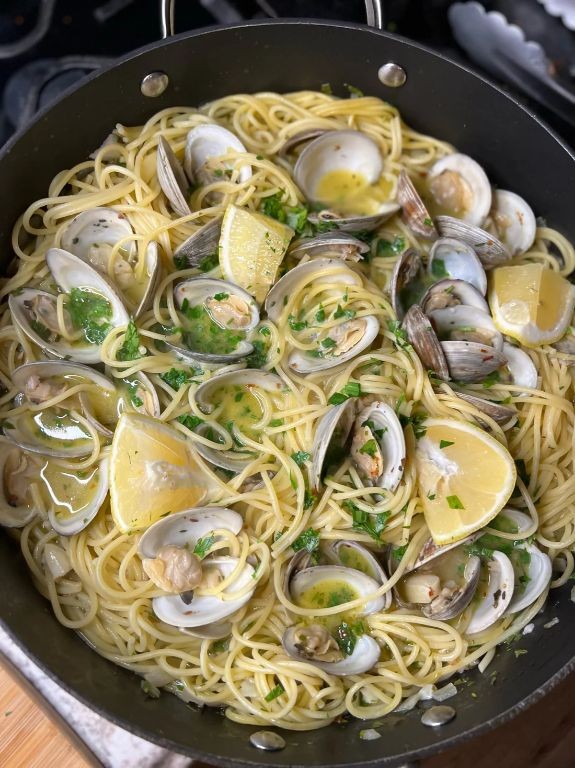 Lemon Herb Calamarata Pasta with Clams and White Wine