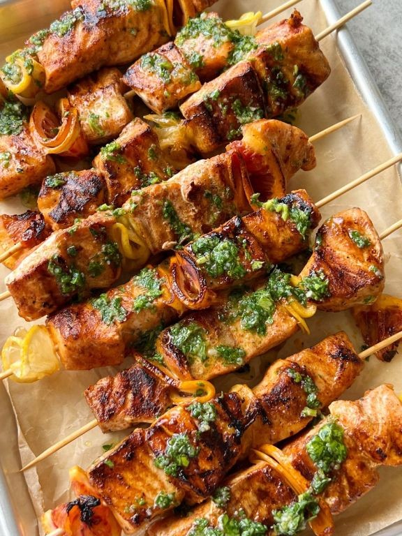 Lemon Herb Salmon Skewers