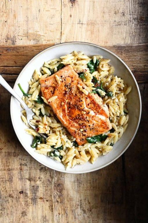 Lemon Orzo with Grilled Salmon