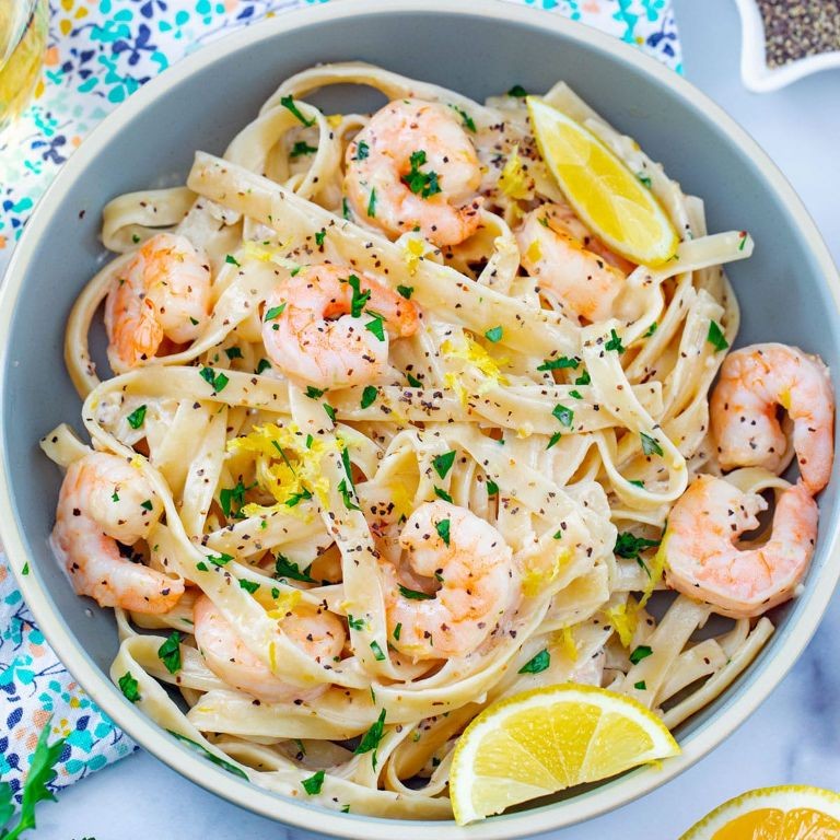 Lemon Pepper Brie Pasta with Shrimp