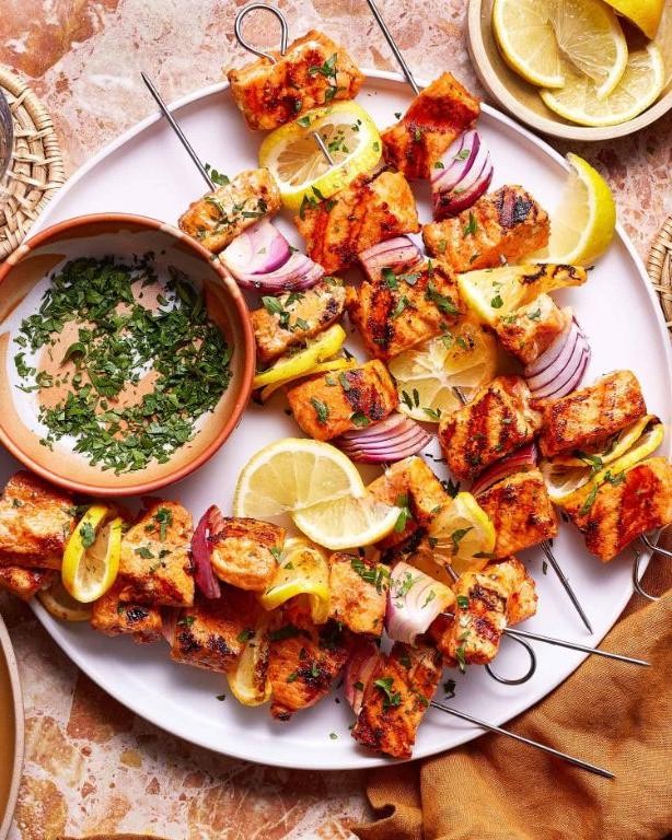 Lemon Rosemary Salmon Skewers