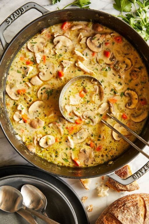 Lemon Thyme Chicken and Mushroom Soup