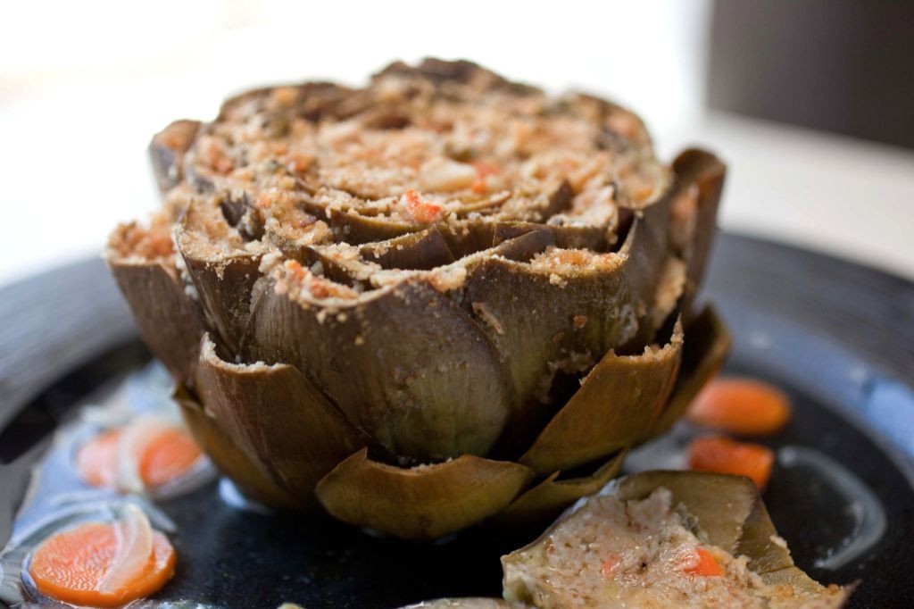 Lemon Zest and Mascarpone Stuffed Artichokes