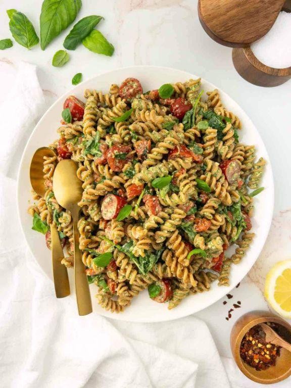 Lentil Rotini with Arugula and Walnut Pesto