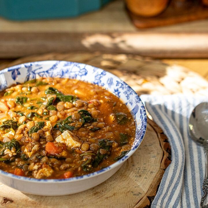 Lentil Soup with Spinach and Goat Cheese