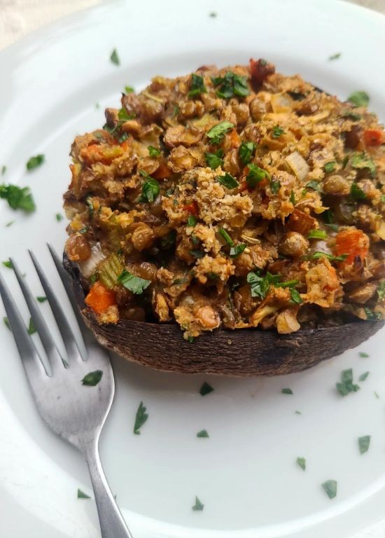 Lentil and Spinach Stuffed Portobello Mushrooms