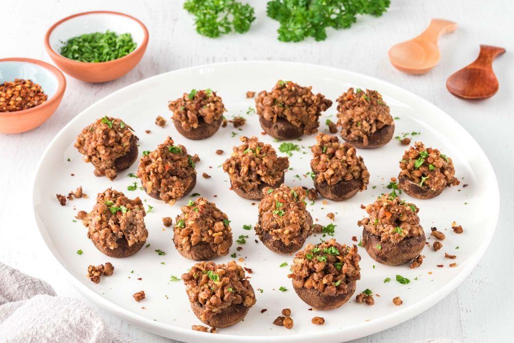 Lentil and Walnut Stuffed Mushrooms