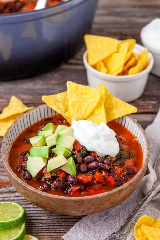Loaded Black Bean Soup with Cheese and Sour Cream