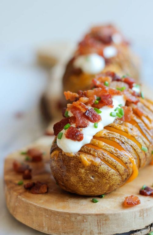 Loaded Hasselback Potatoes with Sour Cream and Chives