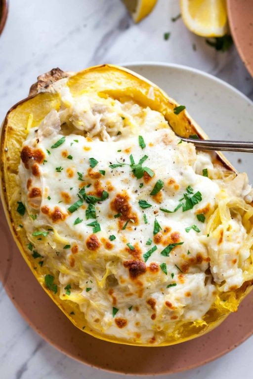 Low Carb Chicken Alfredo with Spaghetti Squash