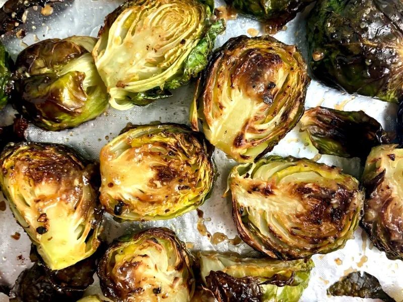 Maple Dijon Roasted Brussels Sprouts