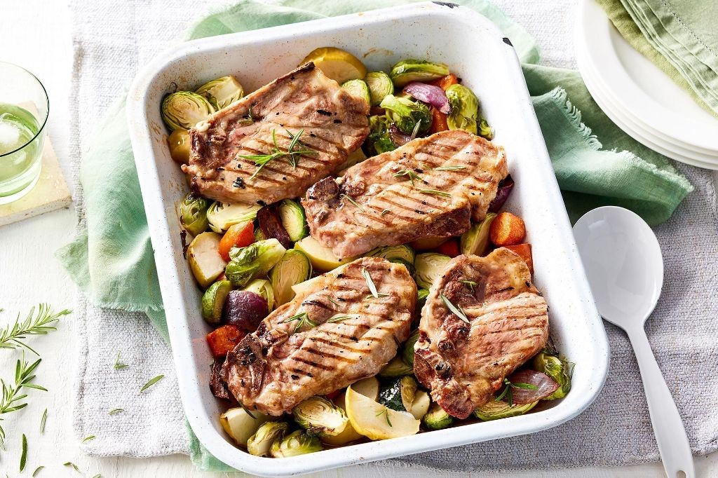 Maple Glazed Pork Chops with Roasted Vegetables